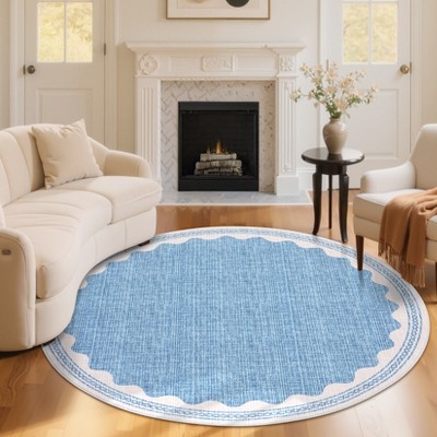 Washable Scalloped Rug Modern Neutral Living Room Rugs