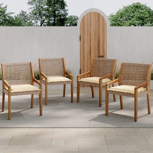 Christopher Knight Home Neva Outdoor Acacia Wood and Wicker Dining Chair with Cushion - 1 of 4
