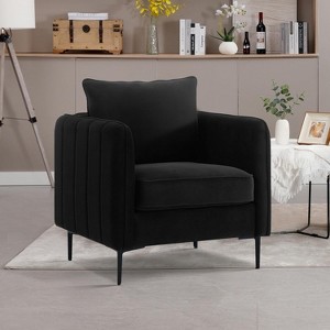 Accent Chair for Living Room, Polyester Comfy Single Sofa Chair Mid-Century Modern Armchair with 1 Pillow and Metal Legs for Bedroom Office Reading - 1 of 4