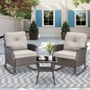 Buenhomino Patio Furniture Set 3 Pieces, Wicker Rocking Bistro Set with Thick Cushions, Outdoor Rocker Chairs and Coffee Table for Porch, Backyard - 2 of 4