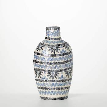 Sullivans 18" Small Blue & White Capiz Vase