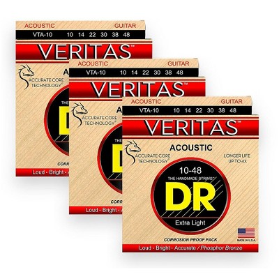 DR Strings Veritas - Perfect Pitch with Dragon Core Technology Custom Light Acoustic Strings 10-48 (3-Pack)