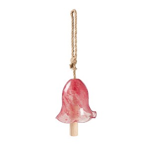 Evergreen Art Glass Speckle Pink Floral Shaped Bell Chime - 1 of 4