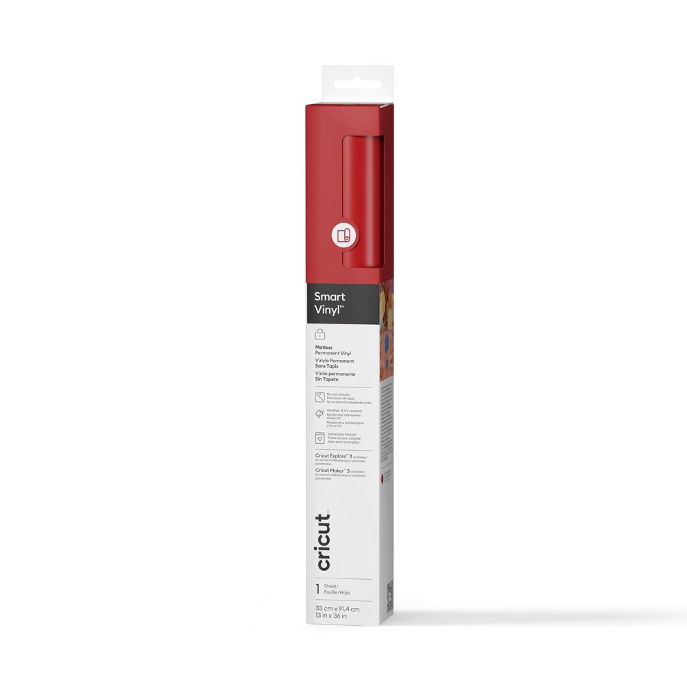 Cricut 3' Smart Vinyl Permanent - Red: Glossy Craft Cutting Material, Compatible with Maker 3 & Explore 3