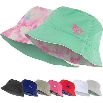 Addie & Tate Red/tropical Surf Reversible Bucket Hat For Girls