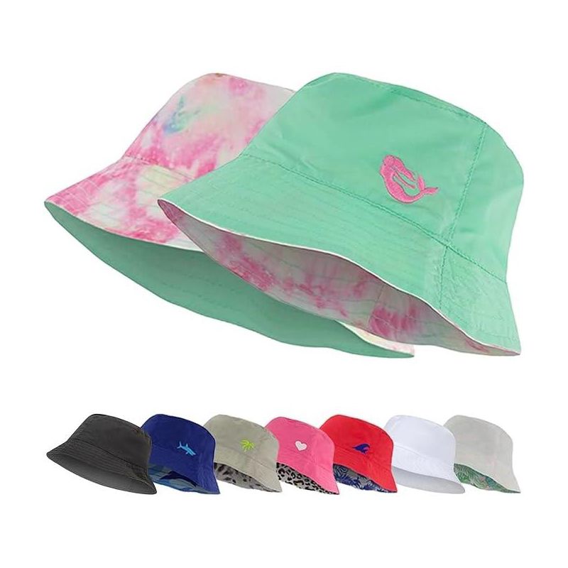 Addie & Tate Kids Reversible Bucket Hat for Girls & Boys, Packable Beach Sun Bucket Hat for Toddlers to Teens Ages 3-14 Years (Mint/Tie Dye), 1 of 4