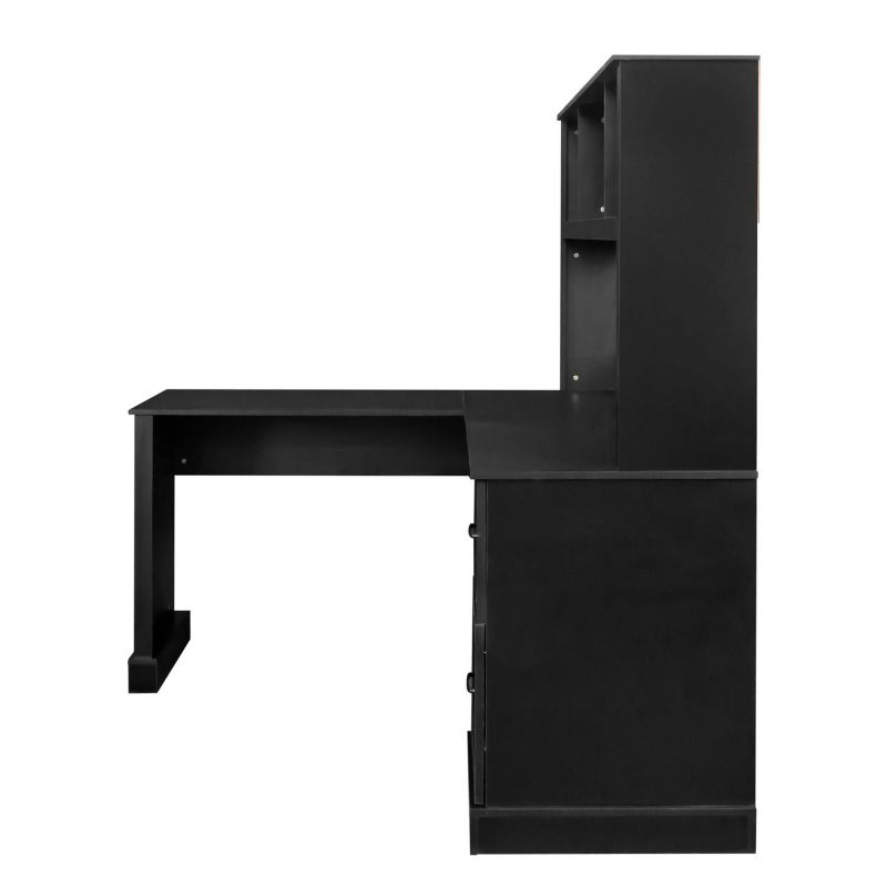 L Shape-Home Office Computer Desk with Hutch, Antiqued Black finish, Writting Desk Workstation with Storage Shelf for Home/Office/-Maison Boucle, 5 of 10