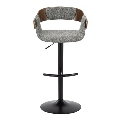 Set of 2 Adjustable Gray Fabric and Walnut Barstools