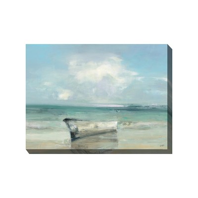 Cottage Garden West of The Wind Old Salt Blue, Green, Tan 40 x 30 Inch Waterproof Gallery Wrapped Canvas, Outdoor Garden, Yard, Patio All Weather