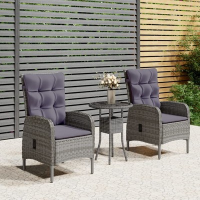 Bistro Set Grey Poly Rattan 3 Piece Set Height-Adjustable vidaXL