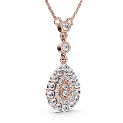 Pompeii3 1/2Ct Pear Shape Dangle Bezel Penant Gold Necklace 1" Tall Lab Created