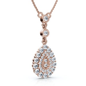 Pompeii3 1/2Ct Pear Shape Dangle Bezel Penant Gold Necklace 1" Tall Lab Created - 1 of 2