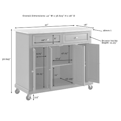 Avery Distressed White Kitchen Island Cart with Faux Marble Top