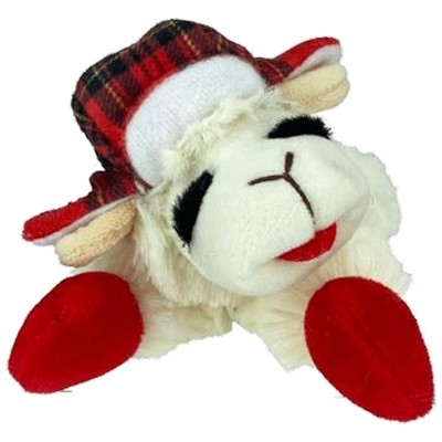 Multipet Holiday Lamb Chop With/Trapper Hat 10.5" Plush Dog Toy