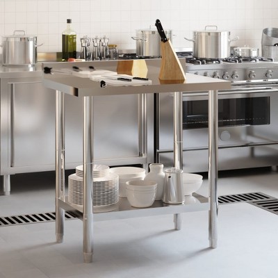 Stainless Steel Kitchen Work Table with Backsplash and Bottom Shelf