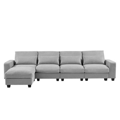 NicBex L-Shaped Feather Filled Sectional Sofa,Convertible Sofa Couch with Movable Ottoman for Living Room,Apartment,Office