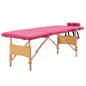 vidaXL Foldable Massage Table 4 Zones Wood Pink - 1 of 4