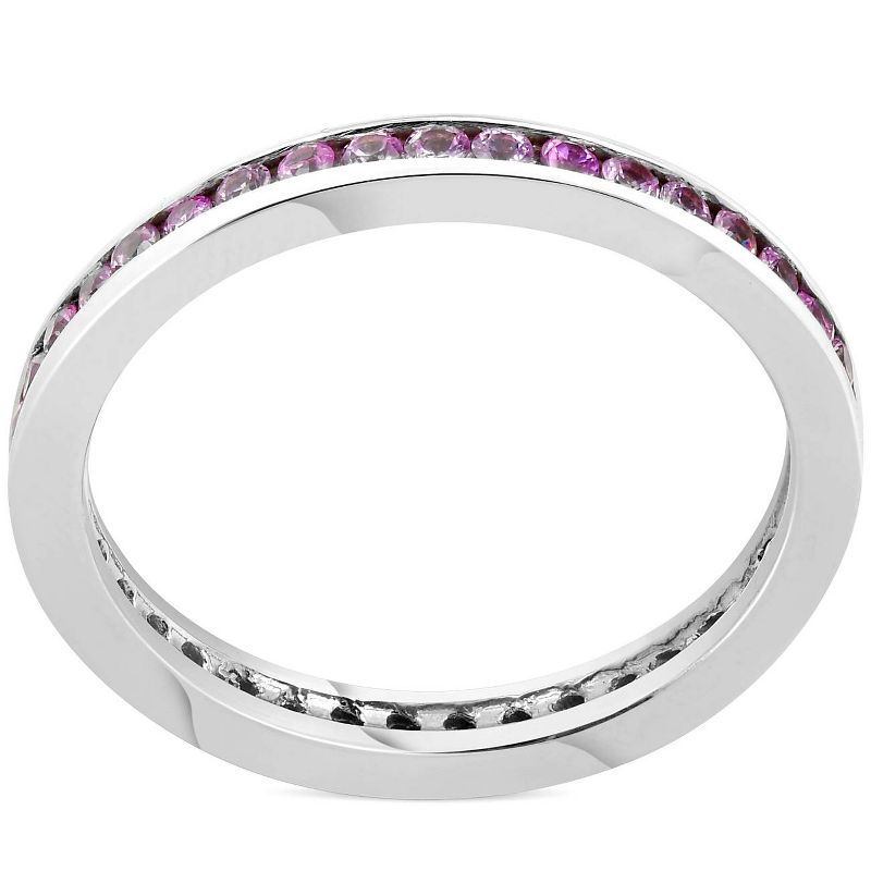 Pompeii3 5/8ct Pink Sapphire Stackable Wedding Anniversary Ring 14K White Gold, 3 of 6