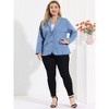 Agnes Orinda Women's Plus Size Denim Notched Lapel Color Block Stretch Blazers - 3 of 4