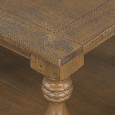 Damerin Vintage Pine Accent Coffee Tables With Vase Column Legs-Brown