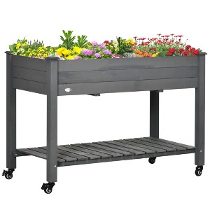 Okak Elevated Wooden Garden Bed with Shelf 43.3x18x30 Inch Outdoor Planter Box for Vegetables, Herbs, Flowers, 5 Colors - 1 of 4