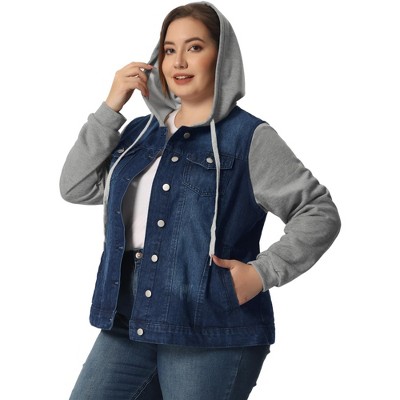 Agnes Orinda Women's Plus Size Denim Hood Drawstring Fall Winter Button  Jean Jackets Black Blue 4x : Target