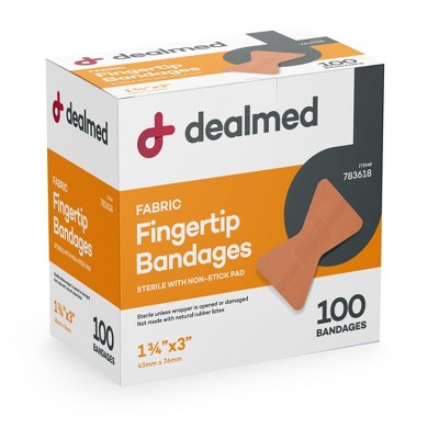 Dealmed Fingertip Fabric Adhesive Bandages with Non-Stick Pad, Latex Free Wound Care, 1 3/4" x 3", 100 Count
