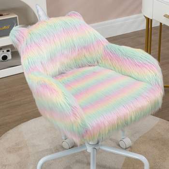 Cute Fluffy Unicorn Office Chair with Mid-Back and Armrest Support, 5 Star Swivel Wheel Girls Study Table, Adjustable Swivel Chair-The Pop Home