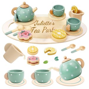 Toddler Toys Kids Tea Set, 15 Piece Wooden Afternoon Tea Play Set, Little Girl Boy Princess Tea Time Toys Kitchen Pretend Play, Gift for Girls Boys - 1 of 4