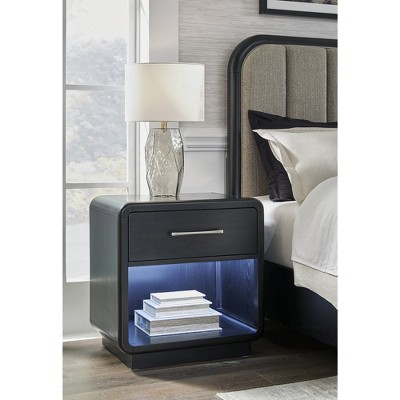 Black Modern Nightstand with LED Light and USB Ports