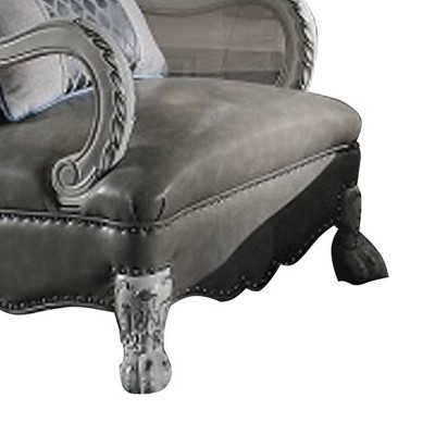 Dresden Bone White Faux Leather Floral Chaise with Wood Frame