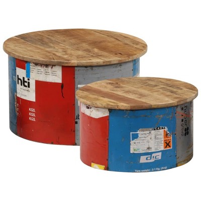 vidaXL Coffee Table Set of 2 Multicolor Solid mango wood, old tin sheet