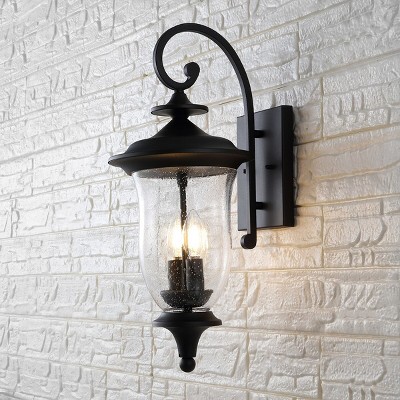 Dowell Black Metal 2-Light Outdoor Wall Sconce with Clear Shade, Set of 2