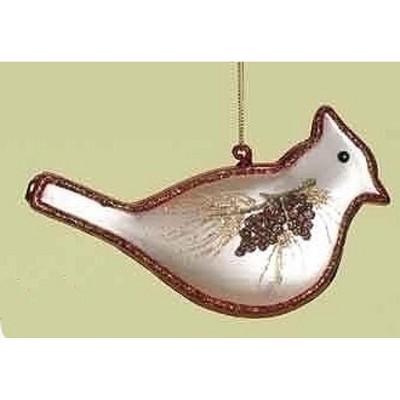  Roman 5.5" In the Birches Hand Blown Glass Cardinal Bird Christmas Ornament - White/Brown 