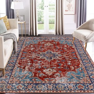 Area Rugs for Living Room Bedroom Non Slip Machine Washable Soft Vintage Rugs Low Pile Retro Floral Accent  Rug - 1 of 4
