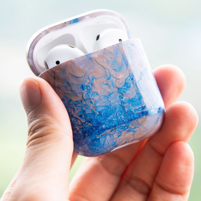 Insten Case Compatible with AirPods 1 & 2 - Glossy Marble Pattern Skin Cover, Gray Blue, 3 of 10