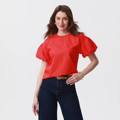 Women's Short Sleeve Woven Blouse - A New Day™ Red L