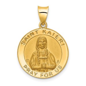 Black Bow Jewelry 14k Yellow Gold Hollow St. Kateri Medal Pendant, 19mm (3/4 Inch) - 1 of 4
