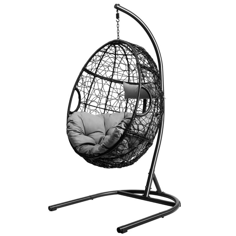 Tangkula Hanging Hammock Chair Egg Swing Chair w/ Seat Cushion Pillow Stand, 5 of 9