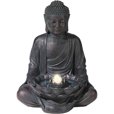Bronze Meditating Buddha Zen Water Fountain with LED Light
