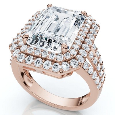 Pompeii3 Certified 6Ct Aria Emerald Diamond Engagement Ring 14k Gold/Platinum Lab Created