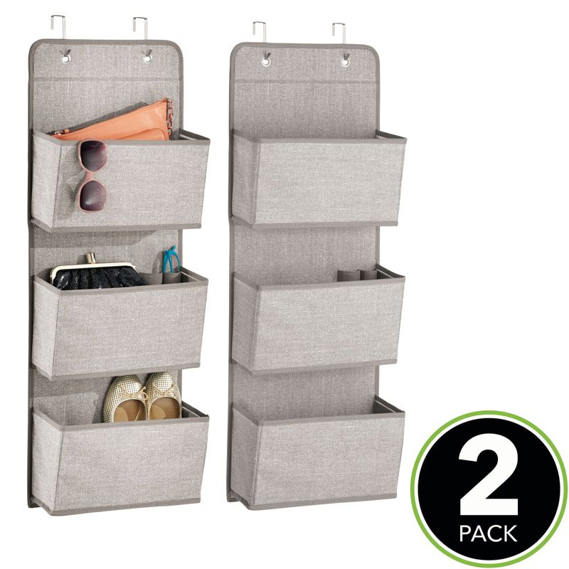 mDesign Fabric Closet Hanging Organizers with 3 Pockets + Hooks, 2 of 9