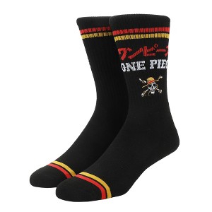 One Piece Live Action Straw Hat Pirates Logo Men's Black Athletic Crew Socks - 1 of 4