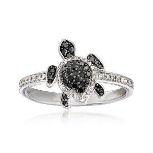Ross-Simons 0.25 ct. t.w. Black and White Diamond Turtle Ring in Sterling Silver - 1 of 4