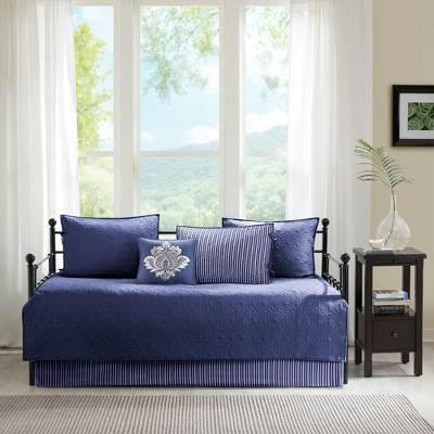 Navy Reversible Floral Motif Daybed Cover Set