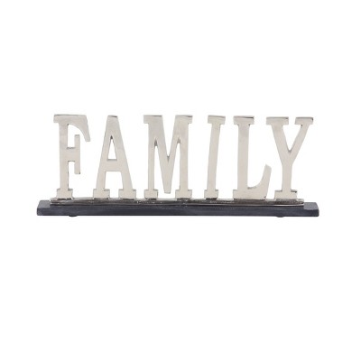 22" x 8" Modern Aluminum and Marble "Family" Sign Sculpture Silver - Olivia & May