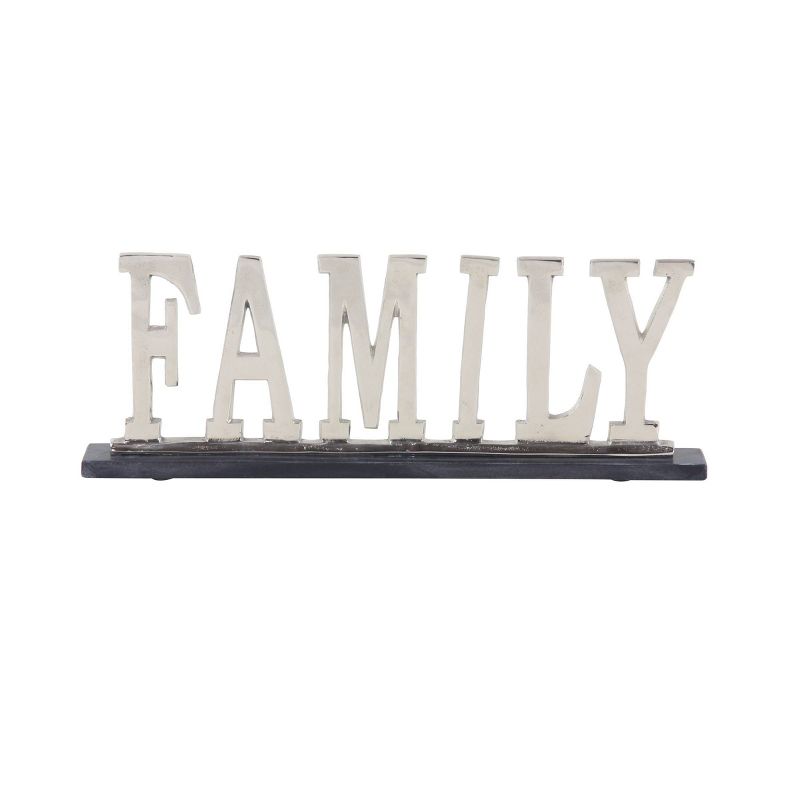 22&#34; x 8&#34; Modern Aluminum and Marble &#34;Family&#34; Sign Sculpture Silver - Olivia &#38; May, 1 of 6