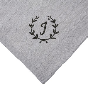 Personalization Mall Floral Wreath Initial Cable Knit Throw Blanket, Grey, 50"x60" - 1 of 1