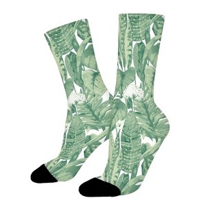 Green Tropical Jungle Women Printed Crew Socks Funny Funky Socks Soft Polyester Novelty Gifts for Artists Men - 1 of 1