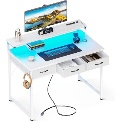 ODK 40 Inch Small Computer Desk with 3 Drawers and USB Power Outlets